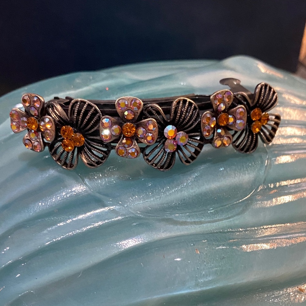 Floral Crystal Hair Barrett 4 inch - Picture 7 of 7